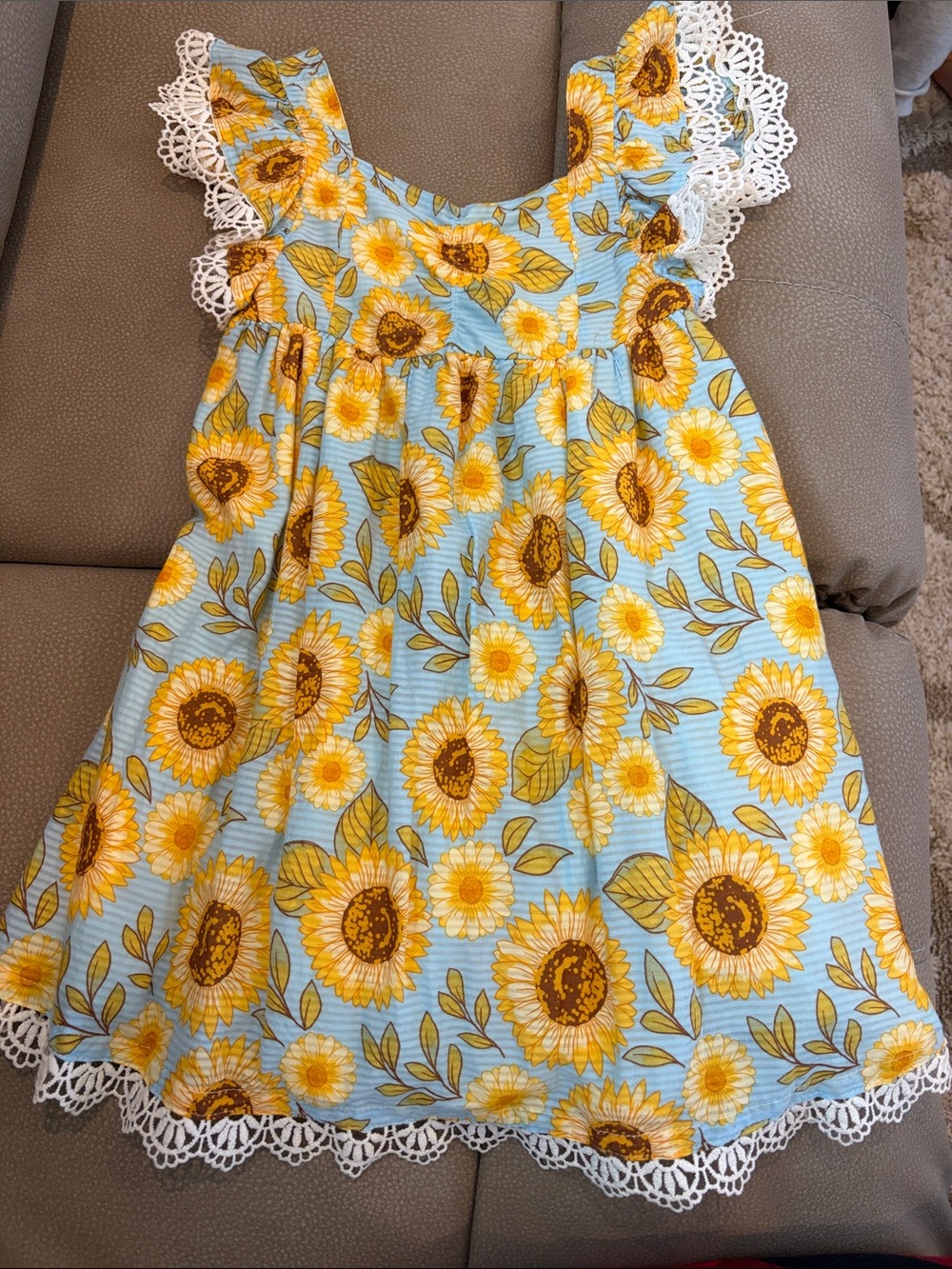 Cynthia Rowley Yellow Sunflower Lace-Trim Blue Sundress Size 5